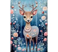 Woodland Folk Art Winter Raindeer Greeting Card - Large A5