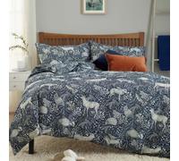 Woodland Folk Duvet Cover Set - Soft Brushed Cotton Blend, Digitally Printed Forest Animal Bedding with Pillowcases - Blue, Green, or Grey - Single to Super King Sizes [Ny-Do]