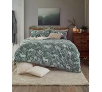 Woodland Folk Printed Fleece Duvet Cover Set with Sherpa Reverse - Soft Warm Winter Bedding with Forest Animal Design - Machine Washable - Available in Grey or Dark Sage - Single, Double & King