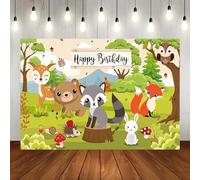 Woodland Forest Friends Animals Tree Mountain Happy Birthday Party Photography Backdrop Background Print Wall Decorations Backdrop Party Background Decoration Baby Shower
