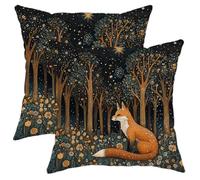 Woodland Fox Pillow Covers Set of 2, Black Vintage Forest Wildlife Design Cushion Cases Rustic Animals Decorative Throw Pillows for Home Sofa Bed Couch Office Dorm Living Room 18x18 Inch