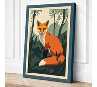 Woodland Fox Vintage Canvas Wall Art Print 24x16 Inch (61 x 41 cm)