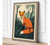 Woodland Fox Vintage Canvas Wall Art Print 36x24 Inch (91 x 61 cm)