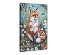 Woodland Fox Wildflower Canvas Poster Bedroom Decor Landscape Office Room Decor Gift 16x24inch(40x60cm)