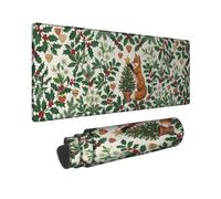Woodland Foxes Botanical Illustration Winter Large Mouse Pad 12x32 Inch | Holly Leaves, Keyboard Mat, Botanical Illustration, Woodland Aesthetic, Nature-themed Decor, Desk Organization