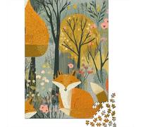 Woodland Foxes Pattern Jigsaw Puzzles Puzzles for Adults Kids. 1000 Piece Impossible Challenge Toy Educational Game Home Decoration for Adults& Kids Age 14 Years Up 70x50cm/1000pcs