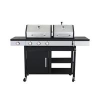 Woodland Grill 3 Burner Dual Fuel BBQ - Gas & Charcoal Barbecue Grill, Side Burner, Integrated BBQ Thermometer, 2 Warming Trays, Adjustable Flame. Propane Gas Regulator Included