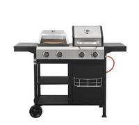 Woodland Grill - Gas BBQ, 4 Burner, Modular Pizza Oven + Plancha, Built In Thermometer, Storage, Tool Hooks, Easy To Move Wheels, 3-In-1 Cooking Appliance To Grill, Bake & Sear - OC01BQ31005