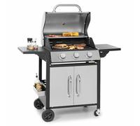 Woodland Grill Premium 3 Burner Gas BBQ with Cast Iron Grid, Folding Shelves, Built-in Thermometer, Flame Tamers, Storage Cabinet & Locking Casters for Outdoor Cooking - OC01BQP30005 [2025]