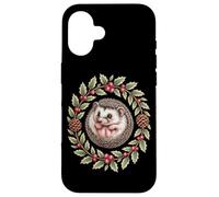 Woodland Hedgehog In Holly Pinecone Christmas Wreath Case for iPhone 16