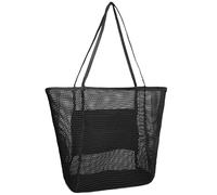 Woodland Holiday Essentials Beach Bags for Women, Extra Large Mesh Tote Bag with Pocket, Foldable & Waterproof, Ideal for Pool, Gym, Grocery Shopping & Travel, Summer Shoulder bags for women (Black)