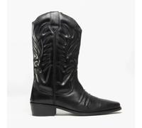 Woodland KANSAS Mens Calf Length Leather Cowboy Boots Black - UK 6