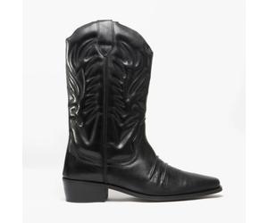 Woodland KANSAS Mens Calf Length Leather Cowboy Boots Black - UK 6