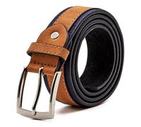 Woodland Leathers Dual-tone Leather Belts For Men - Versatile Brown & Black Mens Belts, Scratch-resistant Buckle Leather Belts For Men, Black Belt for Jeans (Navy Tan, XXLarge (44"-47"))