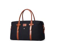 Woodland Leathers Mens Hautton Leather Black Canvass And Tan Mix Holdall 19.0" Central Zip Compartment Adjustable Shoulder Strap - One Size