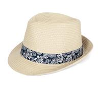 Woodland Leathers Panama Fedora Trilby Straw Sun Hats for Men, Beach Sun Cap Linen Panama Hat, Foldable Panama Hat for Holidays, Smart and Casual Occasions (Beige Floral)