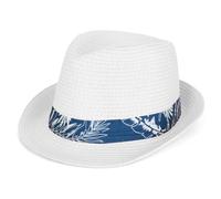 Woodland Leathers Panama Fedora Trilby Straw Sun Hats for Men, Beach Sun Cap Linen Panama Hat, Foldable Panama Hat for Holidays, Smart and Casual Occasions (White Leaf)