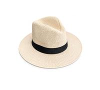 Woodland Leathers Panama Fedora Trilby Straw Sun Hats for Men, Beach Sun Cap Linen Panama Hat, Foldable Panama Hat for Holidays, Smart and Casual Occasions (Beige Black)