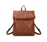 Woodland Leathers Women's Fashion Small Backpack, Womens Backpack With Anti Theft Zipper, Waterproof Faux Leather Back Pack Womens, 13" Tablet And Laptop Fashion Backpacks For Women (Brown Roll Top)