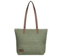 Woodland Leathers Women's Straw Shoulder Bag, Medium & Large Summer Beach Tote with Zipper, Durable Leather Handles, Women Holiday Shoulder Bag with Versatile Styles and Colours (Green)