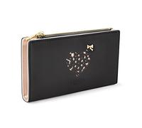Woodland Leathers Women's Wallet and RFID Card Holder with Decorative Heart Pattern, Bifold Faux Leather Lady Zipper Purse Button Wallet with Multiple Card Slots (Black Large)