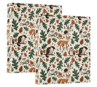 Woodland Leaves Cute Forest Animals 3 D-Ring Binder A4 2 Pack with 200 Sheet for Kids School Supplies Women Men Office