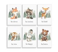 Woodland Nursery Decor - 6pcs Woodland Nursery Decor, Nursery Decor, Boy Nursery Decor,Inspirational Forest Animals Print Posters,Pictures Wall Woodland,Woodland Nursery Animal Wall Art(No Frame)