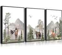 Woodland Nursery Wild Animals Forest Wall Art Decor Posters Adventure Theme Watercolor Deer Bear Fox Pictures Paintings Beige Green Canvas Prints for Boys Room Girls Room ,Set 3,16x24in/Unframed