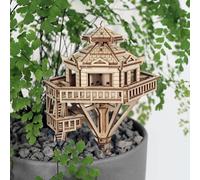 Woodland Outpost 3D Wooden Puzzle for Adults - Includes LED Lights, Acrylic Stake, and Assembly Tools, DIY Kit for Home or Plant Decor, 121 Pieces (Battery not Included) by Tiny Tree Houses