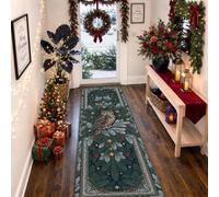 Woodland Owl Winter Forest Theme Runner Rug 2x5 | Forest Woodland Theme, Bedside Runner Rug, Traditional Botanical Illustration, Seasonal Home Accents, Soft Cushioned Surface