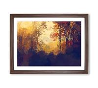 Woodland Path In Poland In Abstract Modern Art Framed Wall Art Print, Ready to Hang Picture for Living Room Bedroom Home Office Décor, Walnut A2 (64 x 46 cm)