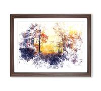 Woodland Path In Poland Watercolour Modern Framed Wall Art Print, Ready to Hang Picture for Living Room Bedroom Home Office Décor, Walnut A3 (46 x 34 cm)