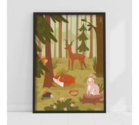 Woodland Print - Wild Forest Animals in the Trees Poster Wall Art (21cm x 29.7cm - A4)