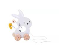 Woodland Pull Along Bunny Toy, Wooden, White with Polka Dot Wheels