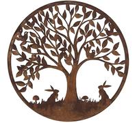 Woodland Rabbit Garden Screen Wall Art Plaque 60cm Diameter Inspirational Gifting Brown One Size