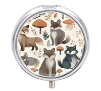 Woodland Raccoon Animals Pill Box with 3 Compartments Round Portable Pill Organizer Compact Small Pill Case for Pocket Purse Mini Metal Pill Container Cute Vitamin Holder for Pills Supplements
