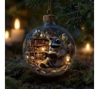 Woodland Readers Bookstore Animal Series - Squirrel Reading Ornament, Glass Christmas Ball with Miniature Library Scene, Whimsical Literary Decor for Tree or Home Display