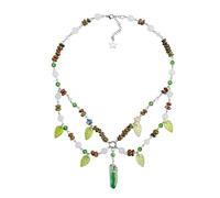 Woodland Ren Faire Necklace,Fairy Leaf Necklace,Green Beaded Crystal Necklaces for Women,Forest Leaf Layered Charm Choker for Princess,Renaissance Fantasy Jewelry Renaissance Accessories for Women