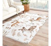 Woodland Rug for Nursery - Cute Deer Rug, Kids Forest Animal Rugs for Living Room Bedroom, Washable Non Slip Soft Small Carpet, Patterned Area Rugs & Home Decor 50x80 cm