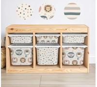 Woodland Safari Stickers Compatible with IKEA Trofast Boxes - Nursery Toy Storage Labels, Animal Decals for Kids Bedroom, Baby Playroom Furniture Hack (Stripes, Small Front)