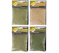 Woodland Scenics Static Grass, 4mm Light Green, 7mm Light Green, 4mm Straw, and 7mm Medium Green (Pack of 4) - with Spice of Life Paintbrushes