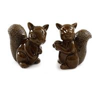 Woodland Squirrel Ceramic Cruet Set - Salt & Pepper Shakers/Holders - Brown - 9.5 cm