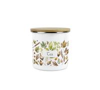 Woodland Tea Storage Canister - Nature Outdoor Leaves Enamel Medium Sized Kitchen Food Storage Container