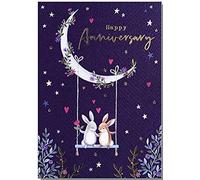 Woodland Wonders Artistic General Anniversary Card from Paperlink - Rabbits on Swing - Gold Foil Finish