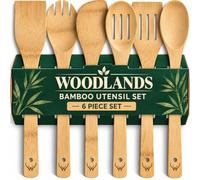 WOODLANDS USA Bamboo Wooden Spoons for Cooking - 6-Piece Set - Natural Material - Wooden Kitchen Utensil Set - Wooden Spatula & Spoons Cooking Tools