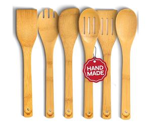 WOODLANDS USA Bamboo Wooden Spoons for Cooking - 6-Piece Set - Natural Material - Wooden Kitchen Utensil Set - Wooden Spatula & Spoons Cooking Tools