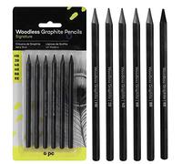 Woodless Charcoal Pencils Set,6 Pcs Professional Pure Carbon Sketch Pens Assorted HB 2B 4B 6B 8B EE Pencil for Drawing Sketching Painting Students Artist Beginners Kids