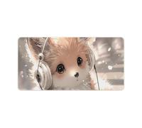 woodlogic Cute Fox with Headphones Gaming Mouse Pad Non-Slip Rubber Base Large Mousepad with Stitched Edges,Waterproof Washable Mouse Mat for Desk Home Office Gaming 23.6"x11.8"