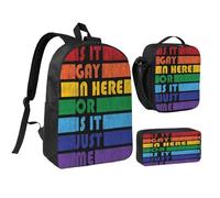 woodlogic Is It Gay In Here Gender LGBT Pride Rainbow 17 Inch Backpack Sets Lunch Bag Lightweight Daypack for Men Women 3Pcs