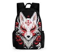 woodlogic Japanese Kitsune Mask Fox Art Daypack Backpack Polyester Anti-Theft Multipurpose Bookbag Big Capacity Travel Hiking & Camping Rucksack With Smooth Zippers